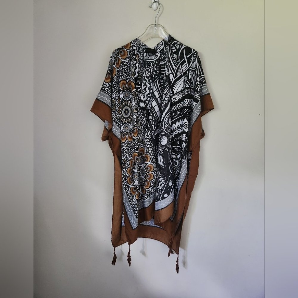 STEVE MADDEN | Floral kimono cardigan shawl brown black OS